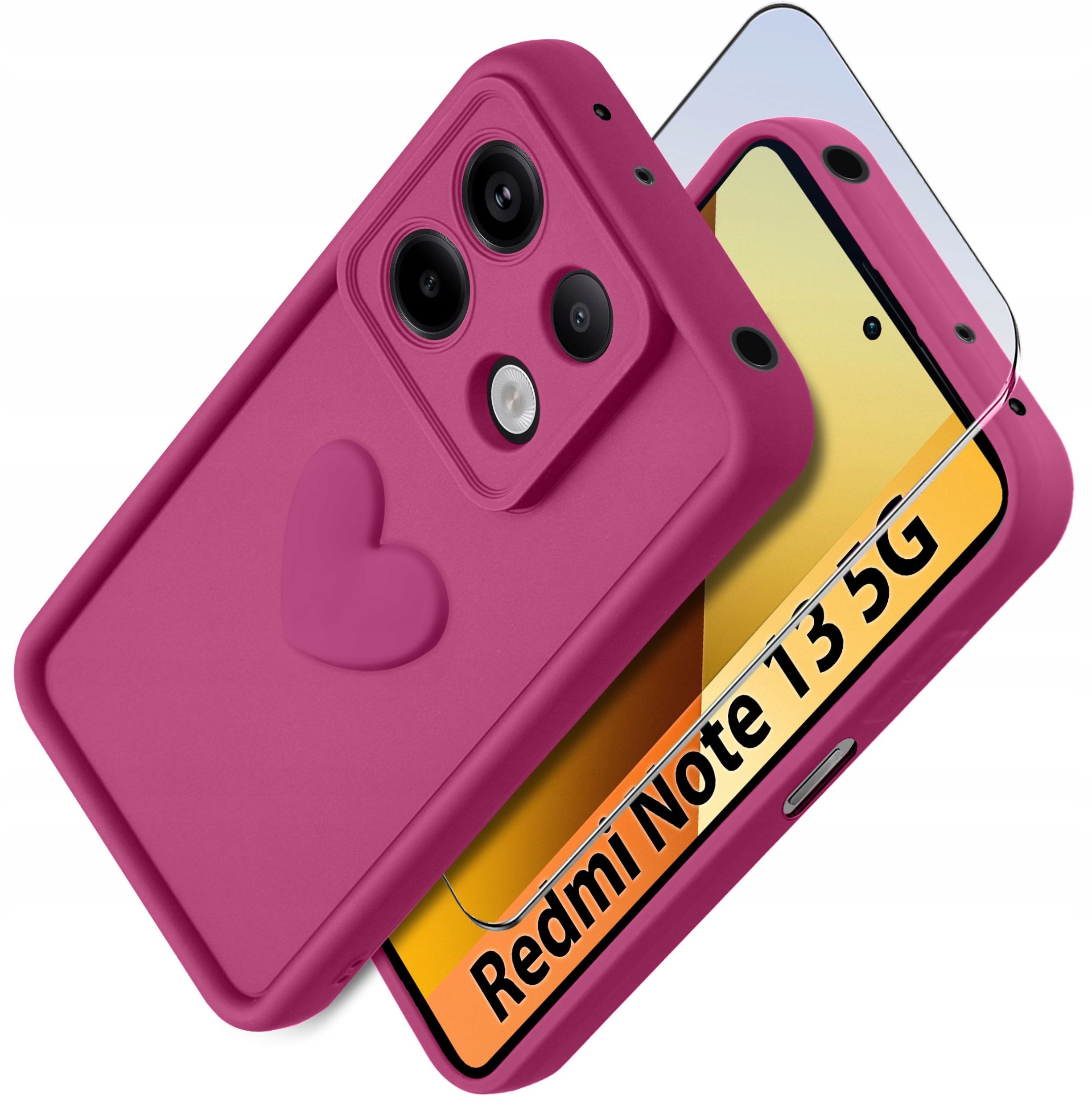 Etui do Xiaomi Redmi Note 13 5G silikonowe MATOWE serce + Szkło ochronne 9H