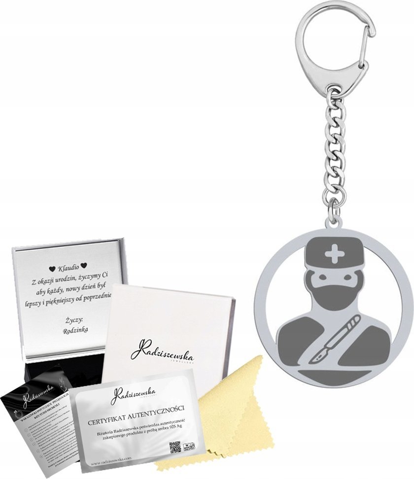 Radziszewska Jewellery Brelok do kluczy Chirurg Prezent Srebro Służba Zdrowia GRAWER GRATIS