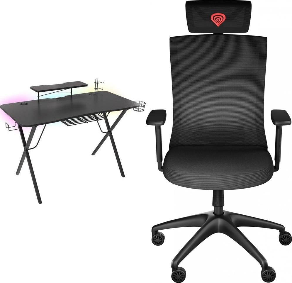 Biurko Genesis Holm 300 RGB Czarne 120 cmx60 cm + ASTAT 200 G2 Czarny (NFG-1943)