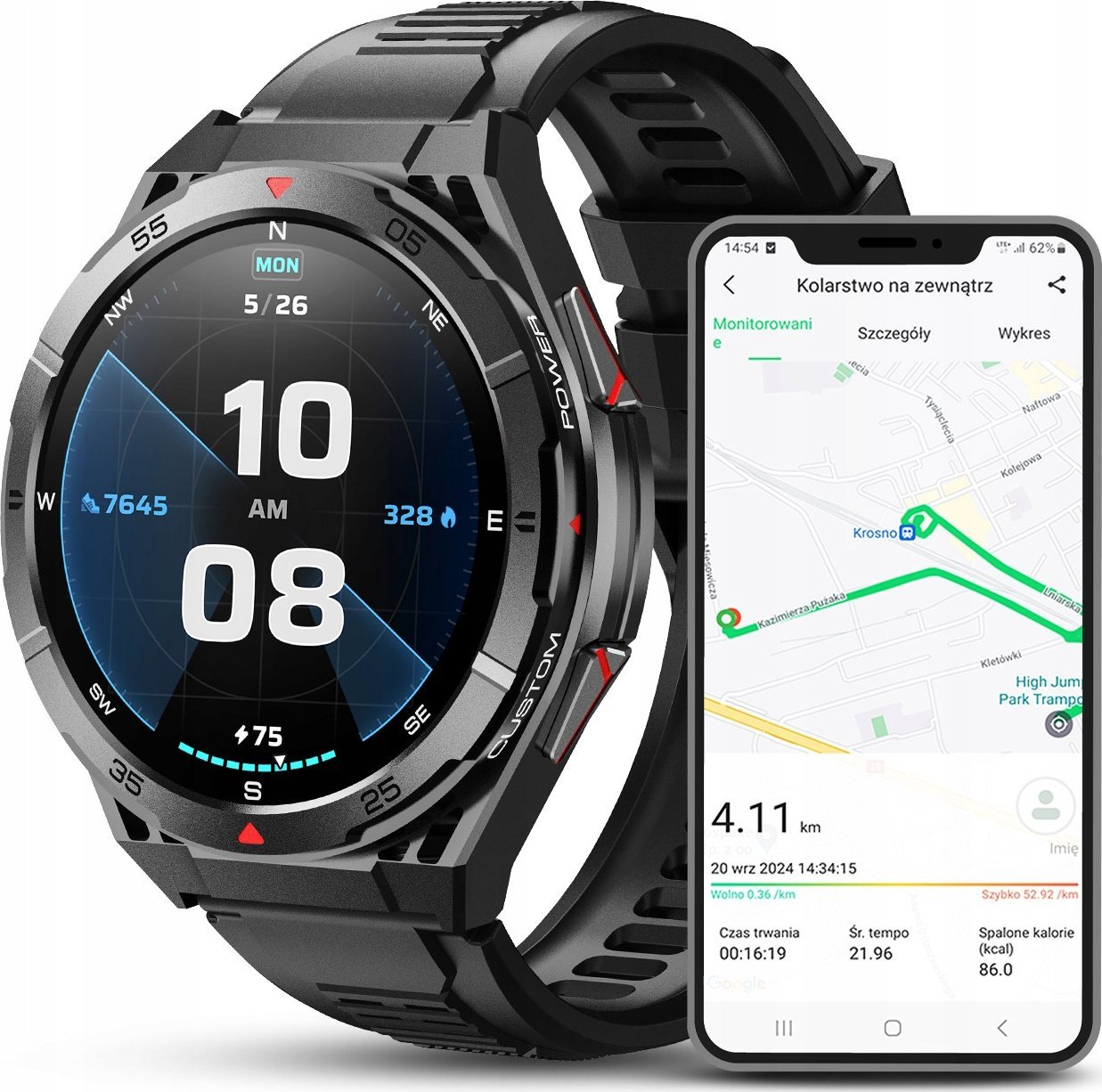 SMARTWATCH MĘSKI GPS MENU POLSKIE WODOODPORNY SPORT ROZMOWY SMART WATCH PL