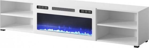 Cama Meble Szafka RTV POLO 180x33x39 biały + kominek biały