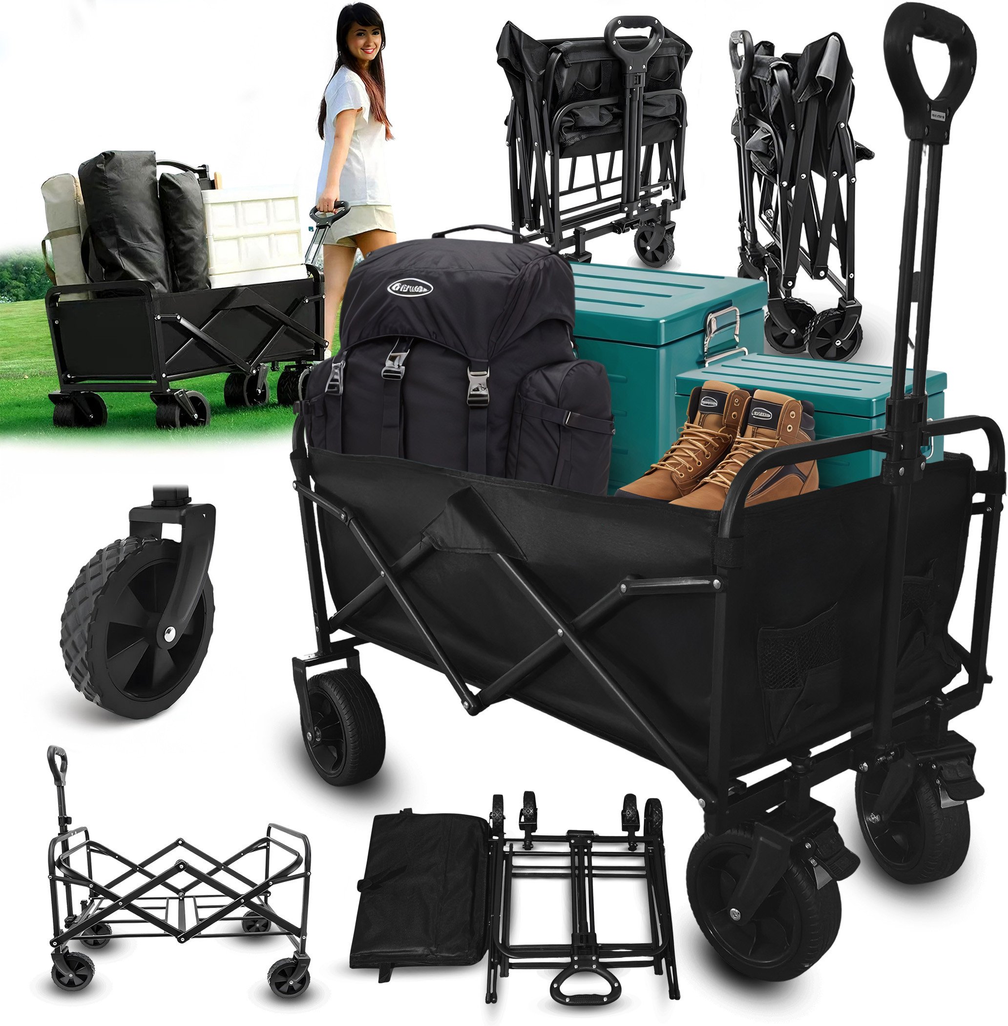 Wózek turystyczny składany Heckermann LY03-C Plażowy ogrodowy do 250 KG