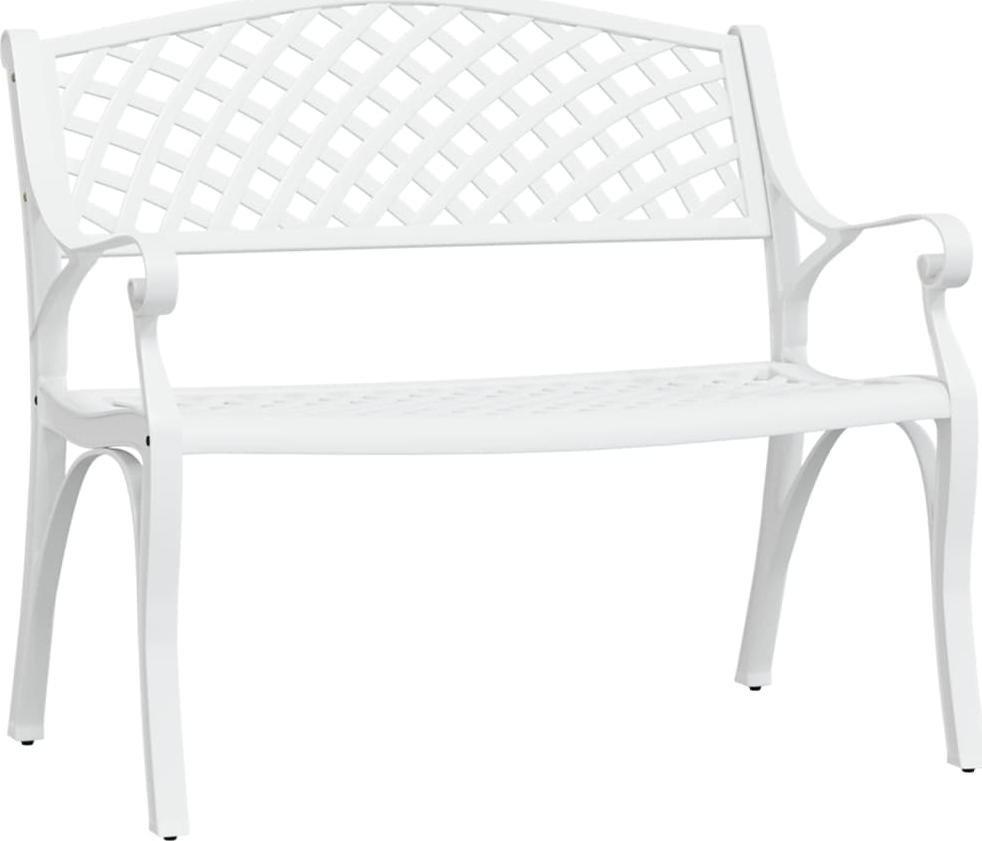 vidaXL Ławka ogrodowa, 102 cm, odlew aluminium, biała