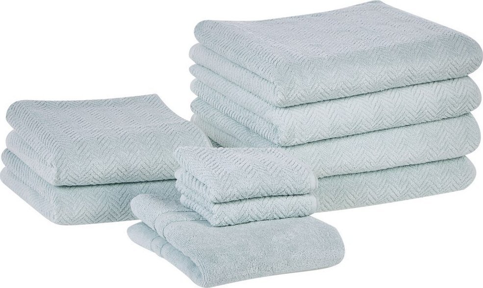 Beliani Komplet 9 ręczników bawełnianych frotte miętowy MITIARO