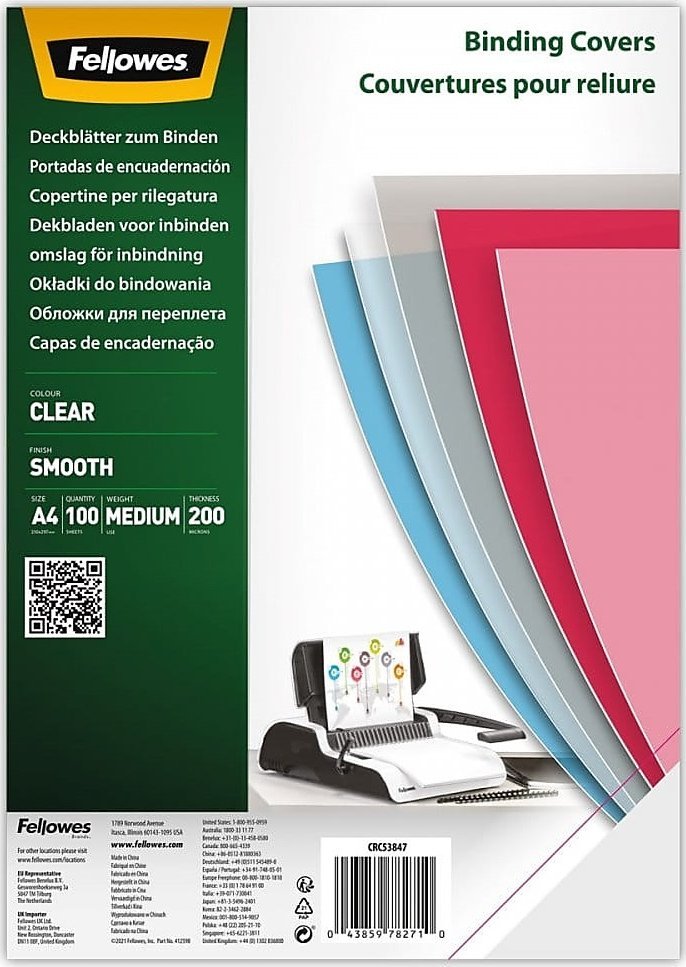 Fellowes Okładki do bindowania Fellowes Smooth A4/200m przezroczyste (100) -