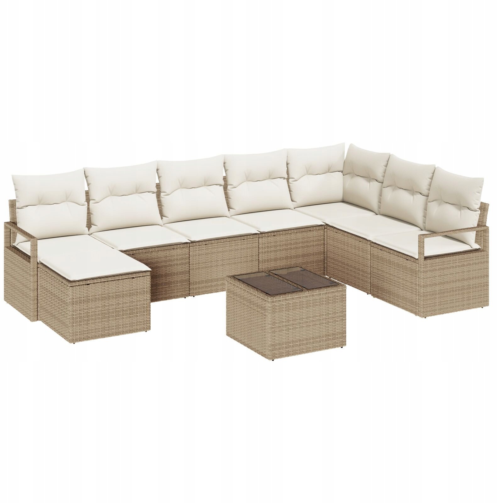 Zestaw 9-częściowy sofy ogrodowej vidaXL z poduszkami brązowy polirattan, Sofa ogrodowa dla 2 osób vidaXL z poduszkami beżowy polirattan