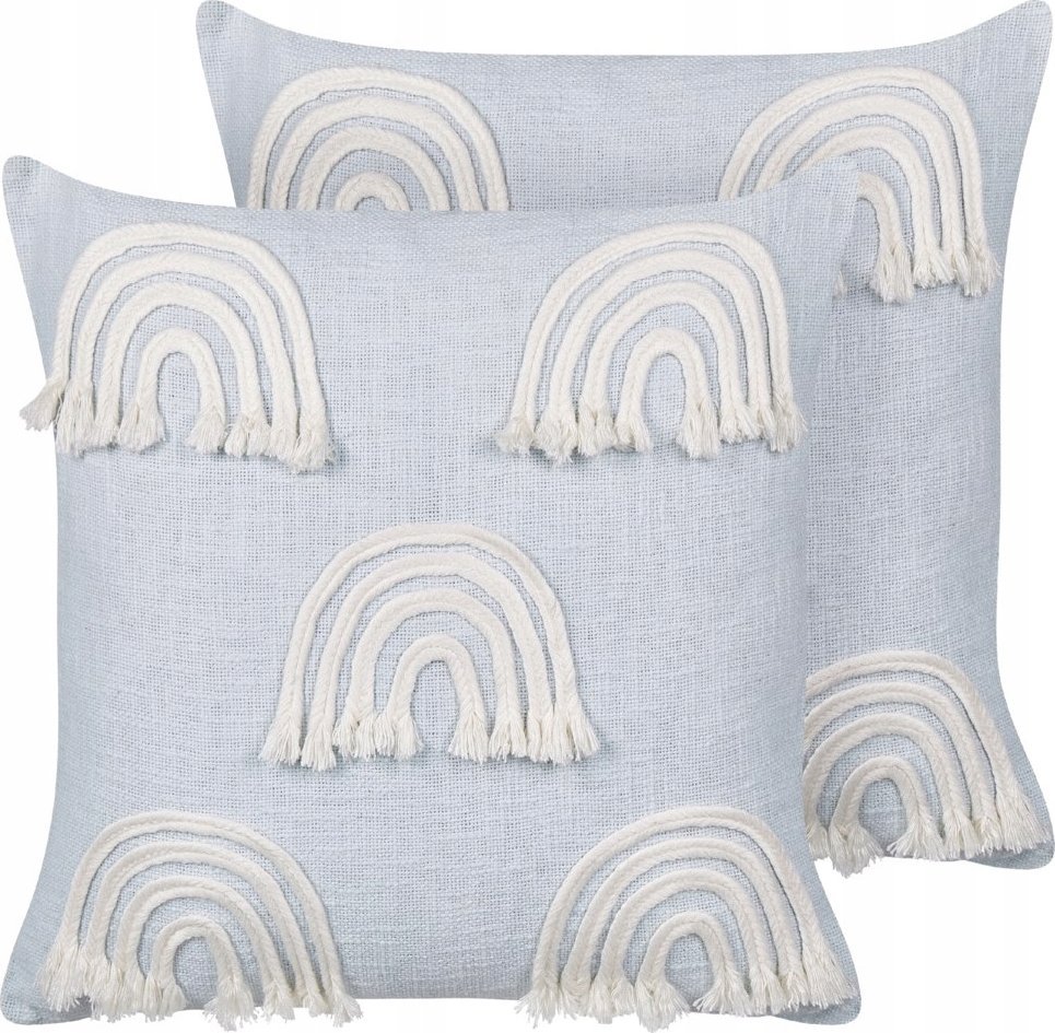 Beliani 2 bawełniane poduszki dekoracyjne motyw tęczy 45 x 45 cm jasnoniebieskie LEEA