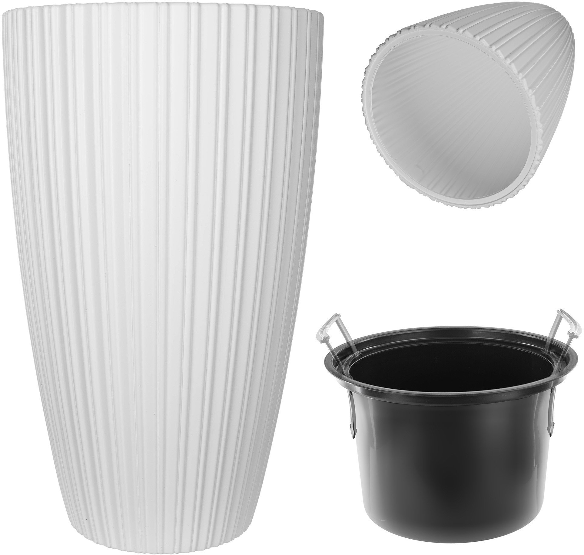 KADAX Doniczka Donica Na Kwiaty 30cm Osłonka Z Wkładem Kwietnik Plastikowa Biała