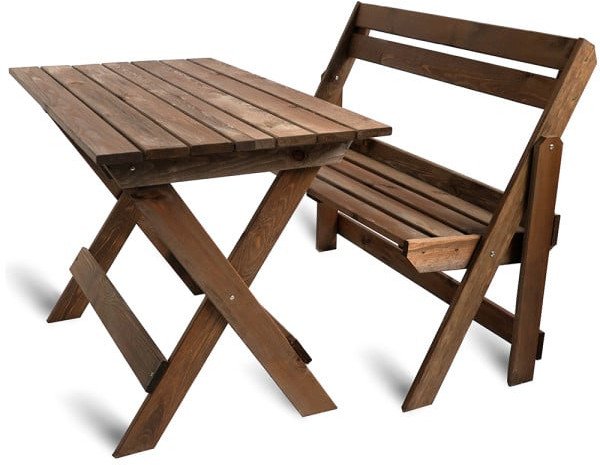 Stół I Krzesła Ogrodowe Ławka Drewniana Zestaw Na Grilla 105cm Sosna Orzech