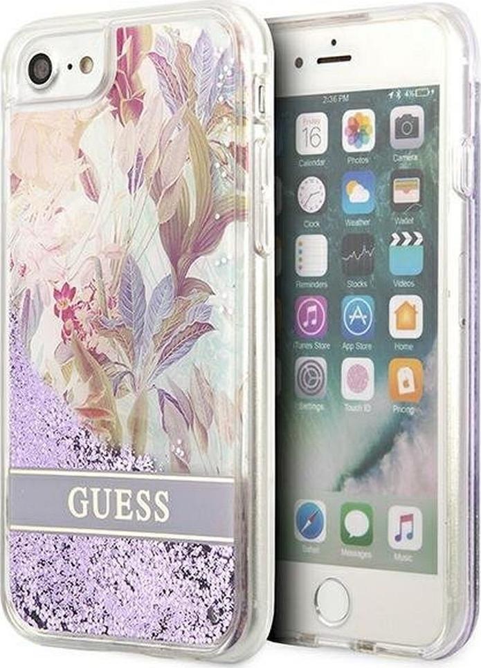 Guess Guess GUHCI8LFLSU iPhone SE 2022 / SE 2020 / 7 / 8 fioletowy/purple hardcase Flower Liquid Glitter