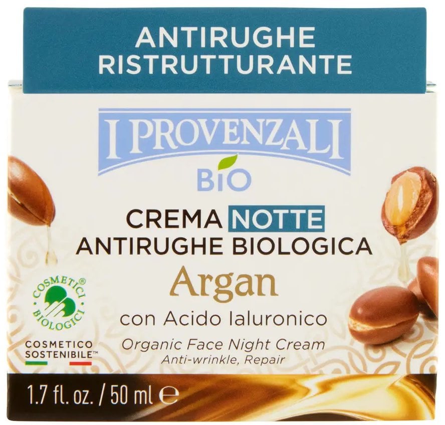 I Provenzali Argan Organiczny krem ​​przeciwzmarszczkowy na noc z kwasem hialuronowym 50ml
