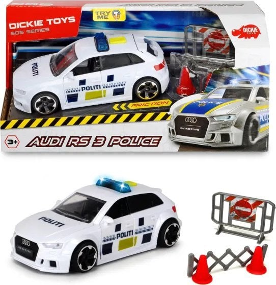Dickie SOS Politibil Audi RS3 m/afspærring og tilbehør 1:32