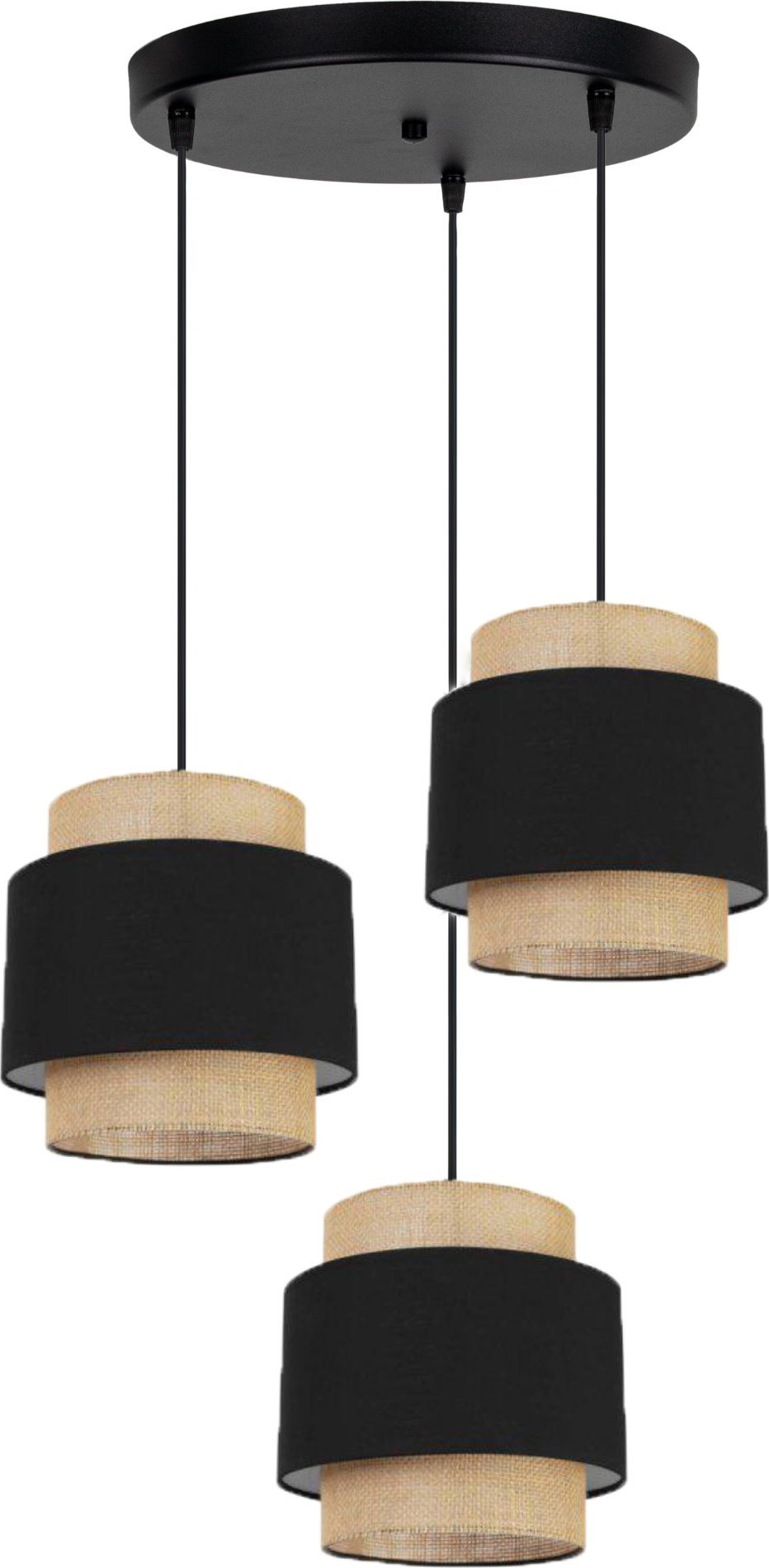 Lampa wisząca Solar Lampa wisząca sufitowa żyrandol BOHO len i czerń 3 żarówki