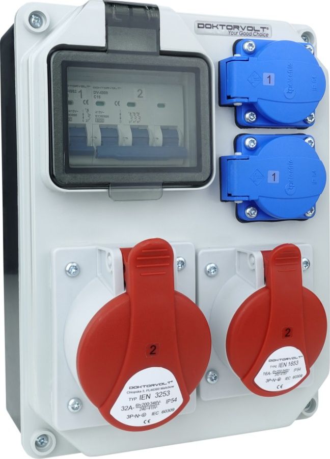 Doktorvolt Uzbrojona rozdzielnica budowlana HL-S 32A 16A 2x230V Schuko Doktorvolt 5361