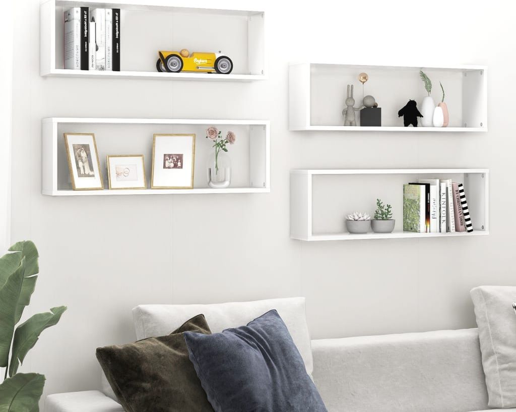 vidaXL Półki ścienne kostki, 4 szt., białe, 80x15x26,5 cm, płyta