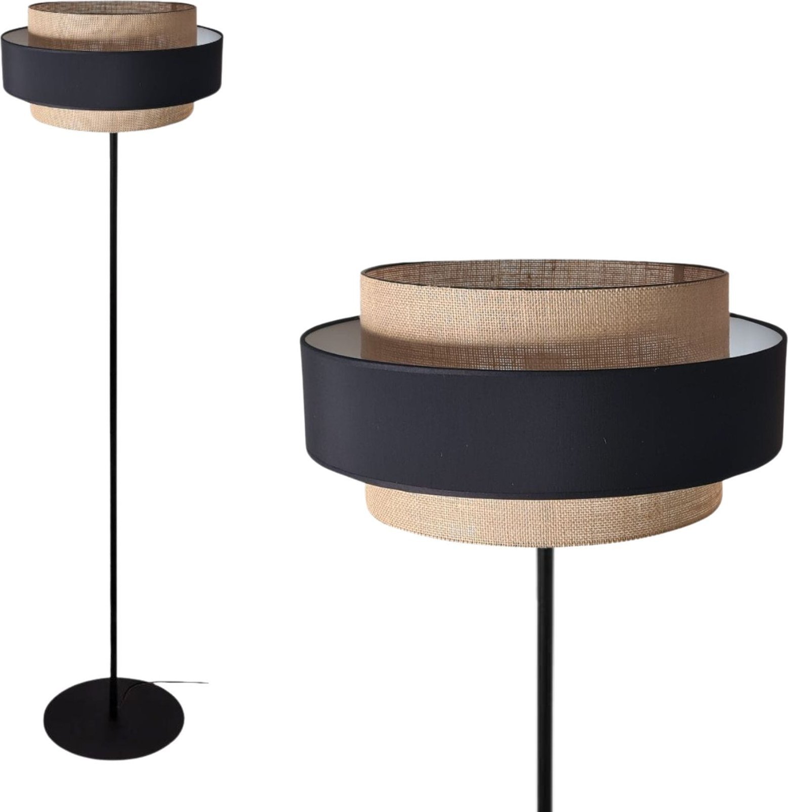 Lampa podłogowa Solar Nowoczesna lampa stojąca podłogowa BOHO len i czerń