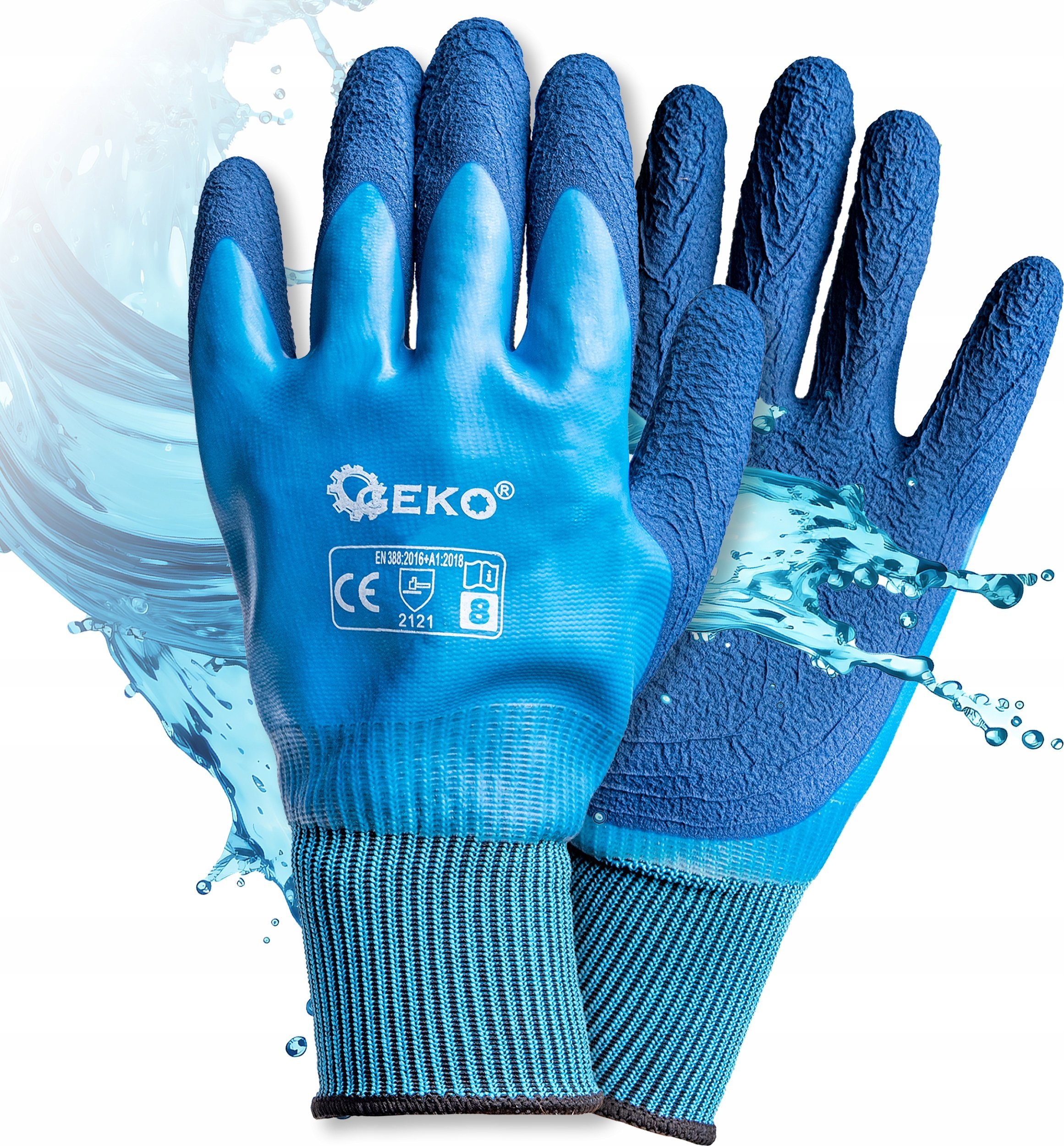 Geko Rękawice robocze wodoodporne r. 8 /poliester – lateks/ (12/120)