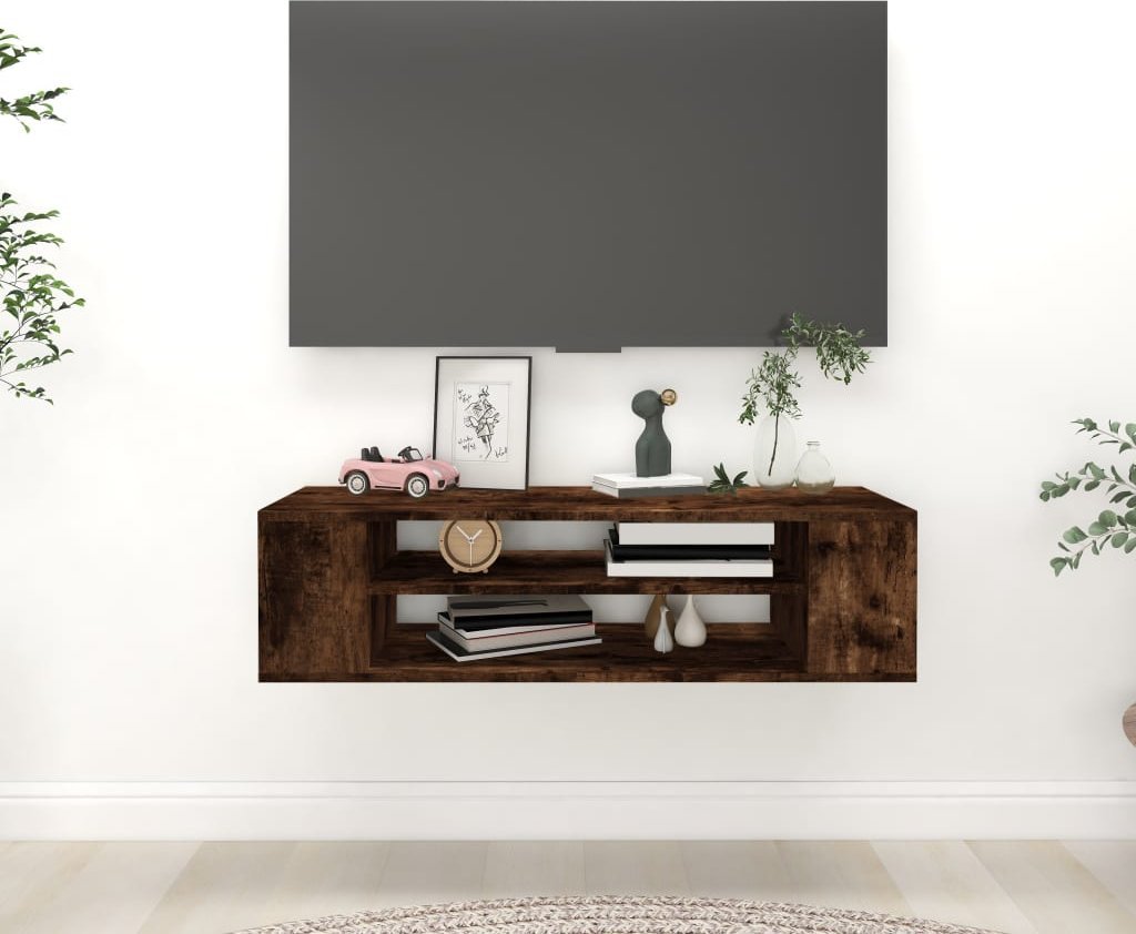vidaXL Wisząca szafka pod TV, przydymiony dąb, 100x30x26,5 cm