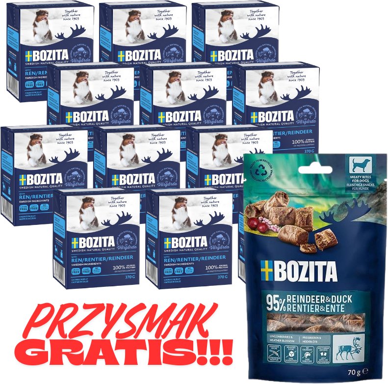 BOZITA Dog: Renifer w galarecie 12x370g + BOZITA Meaty Bites renifer z kaczką przysmak pies 70g GRATIS!!!