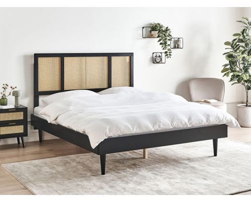 Beliani Łóżko Rattan AURAY 160 x 200 cm Czarny