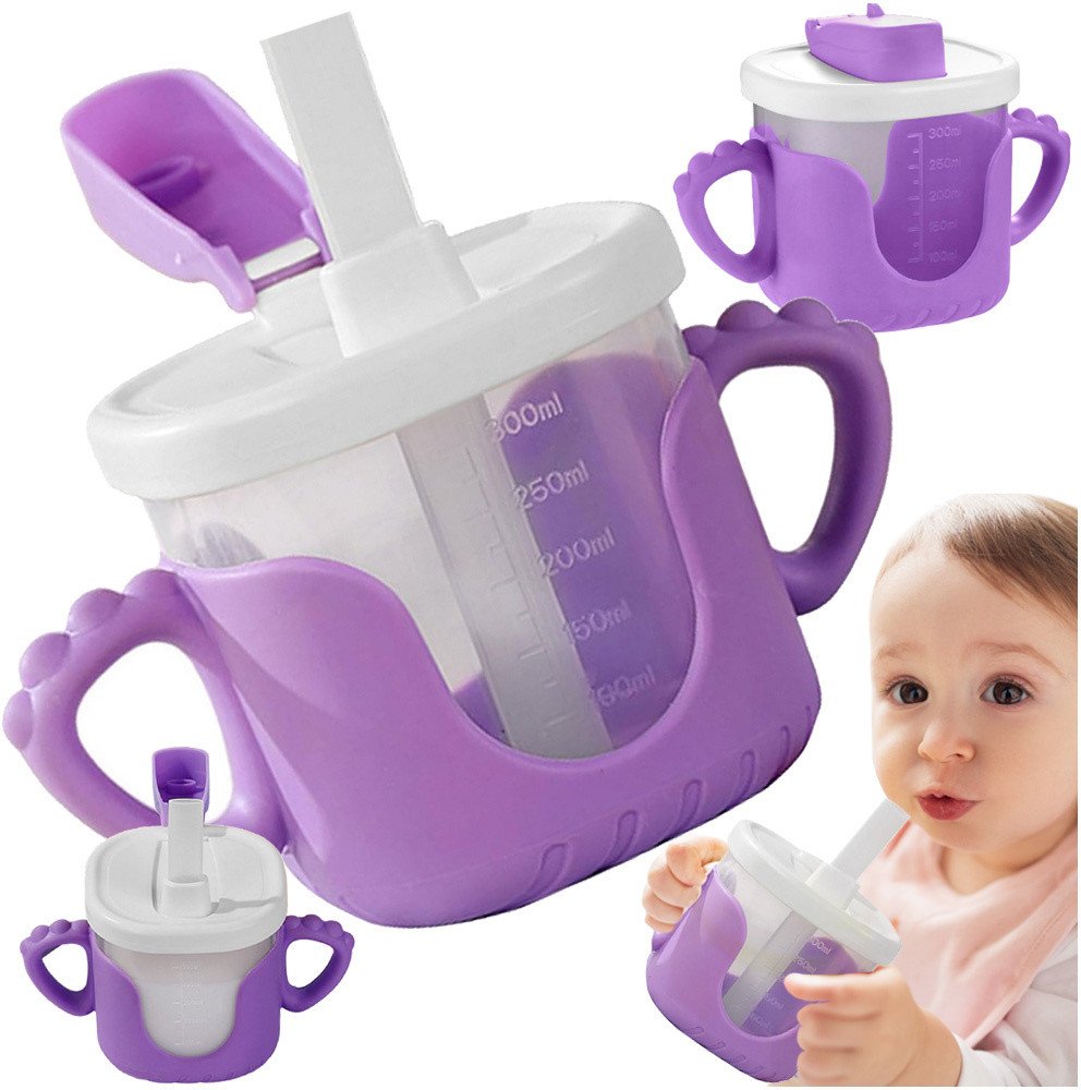 Kubek niekapek dla dziecka do picia silikonowe uchwyty 300ml ze słomką