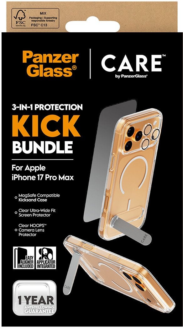 CARE by PanzerGlass Feature Kick 3in1 Case + Glass + Lens Protection Kit for iPhone 17 Pro Max