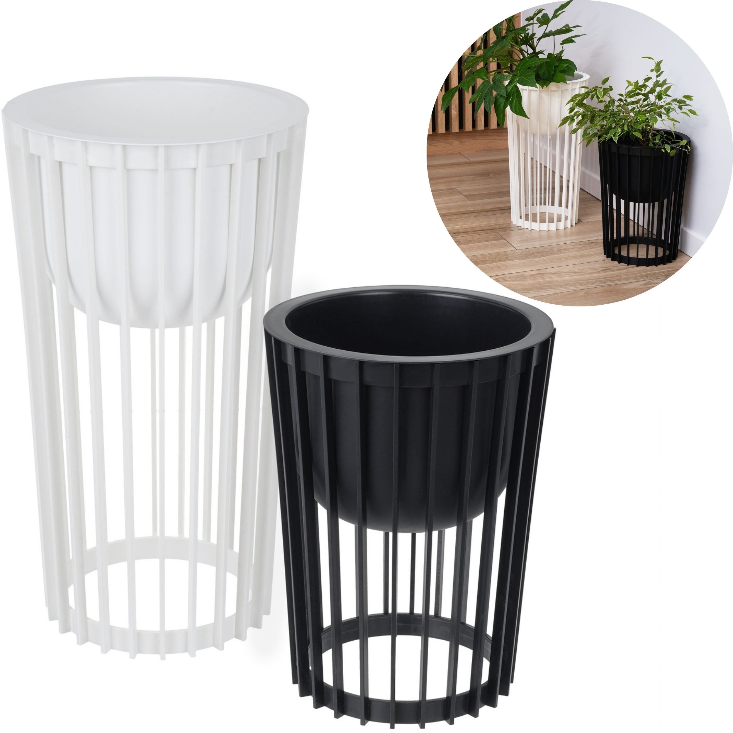 2x Kwietnik dwustronny Standy 40h + 54h Stojak na kwiaty + wkład wewnętrzny