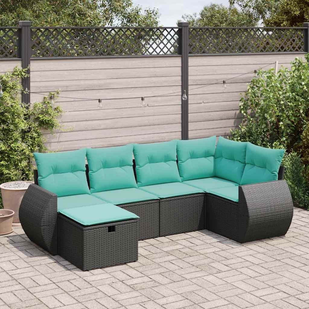 Garden Sofa Set Black PE rattan, powder-coated steel, polyester