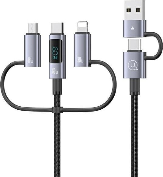 Kabel USB Usams USB-A + USB-C - USB-C + microUSB + Lightning 2 m Szary