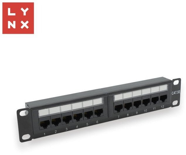 LYNX 10" patch panel 12-port, UTP Cat5e, 50µ, nestíněný, černý