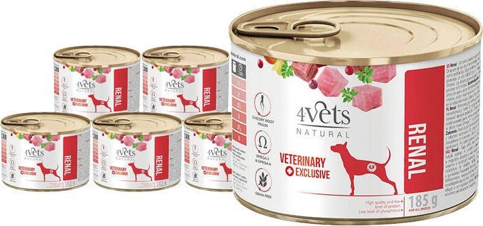 Mokra karma weterynaryjna dla psa z niewydolnością nerek 4Vets Natural Renal zestaw 6 x 185 g