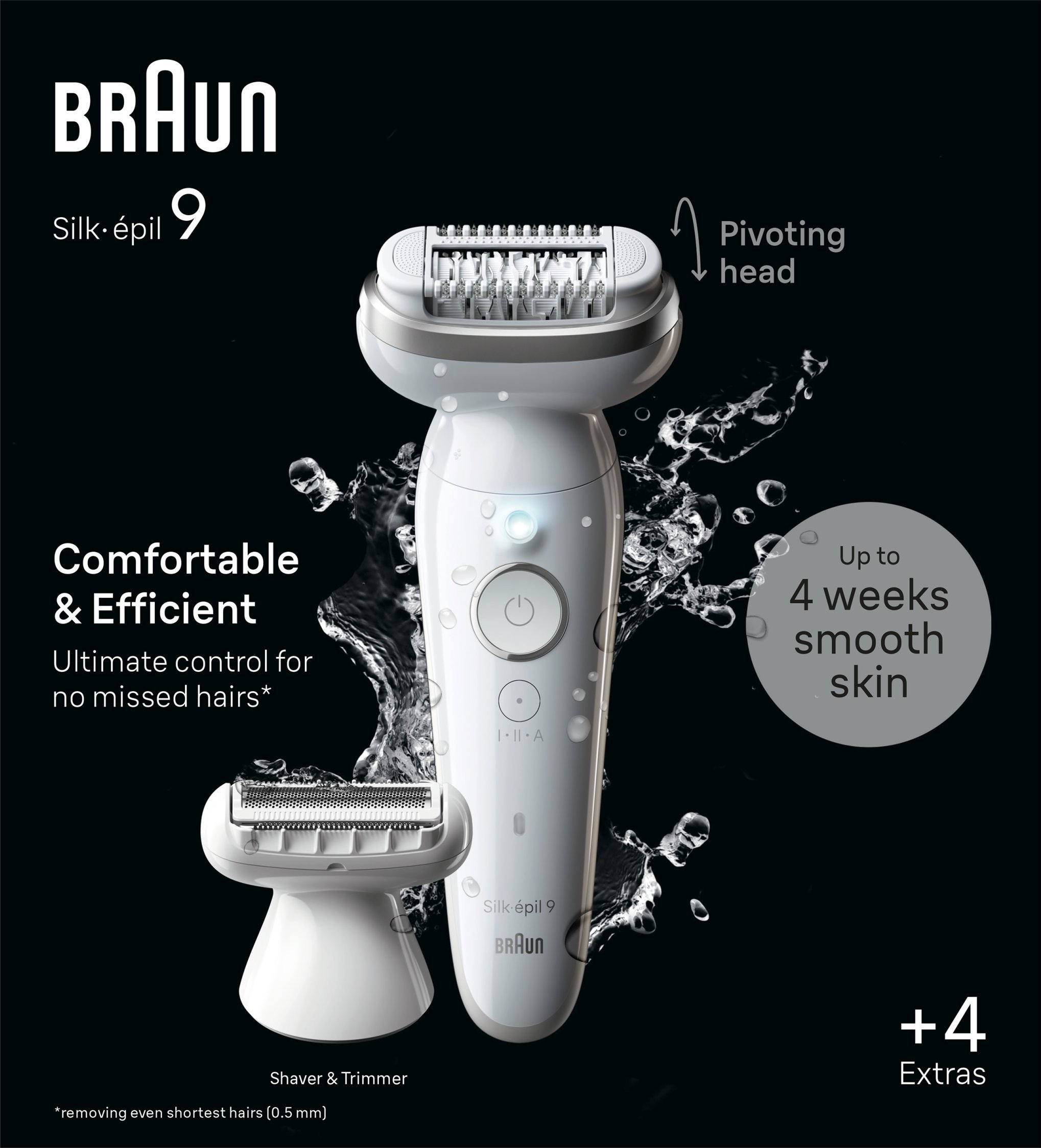 Braun Silk-épil 9 9-041, Silver, 40 tweezers, MicroGrip, Battery, 100 - 240 V, 50/60 Hz