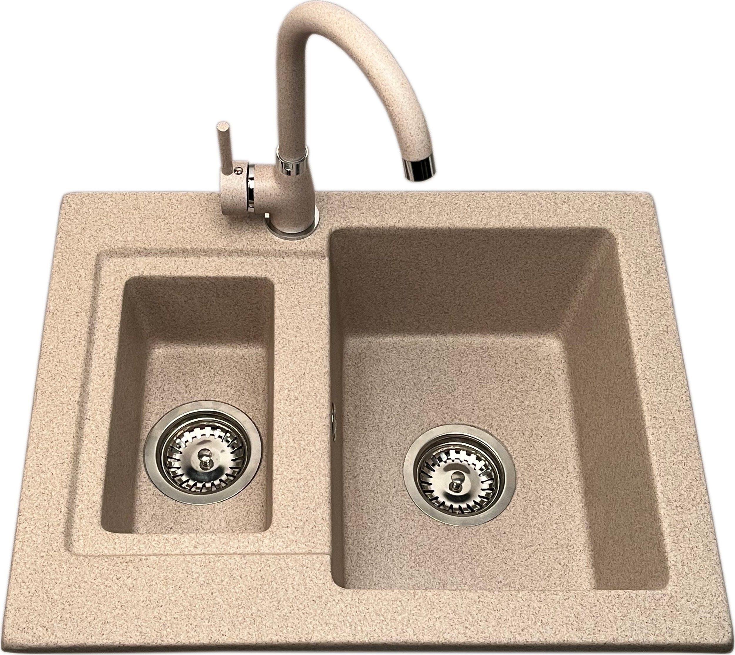 Zlewozmywak PREHNIT Zlewozmywak 1,5 komorowy GALIA beż z małą komorą po lewej stronie + bateria NOON