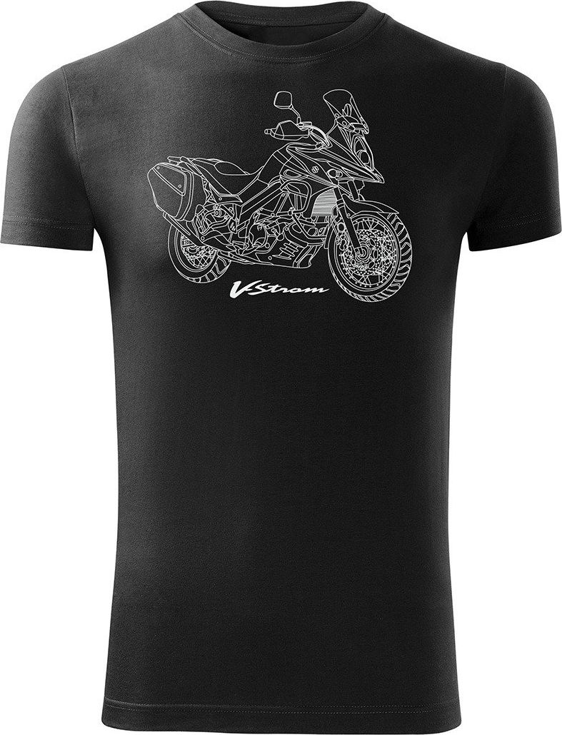 Topslang Koszulka motocyklowa z motocyklem Suzuki V-strom DL-650 męska czarna SLIM L