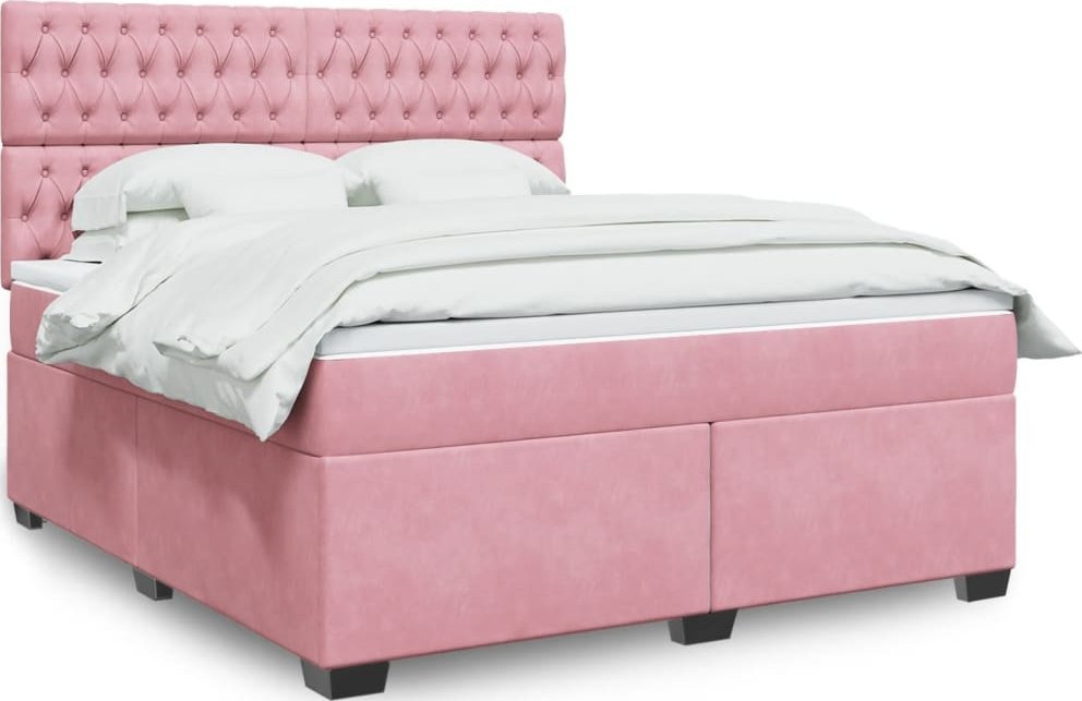 vidaXL Łóżko kontynentalne z materacem, różowe, 180x200 cm, aksamit