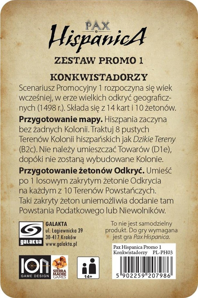 Galakta Dodatek do gry Pax Hispanica: Zestaw Promo 1 - Konkwistadorzy