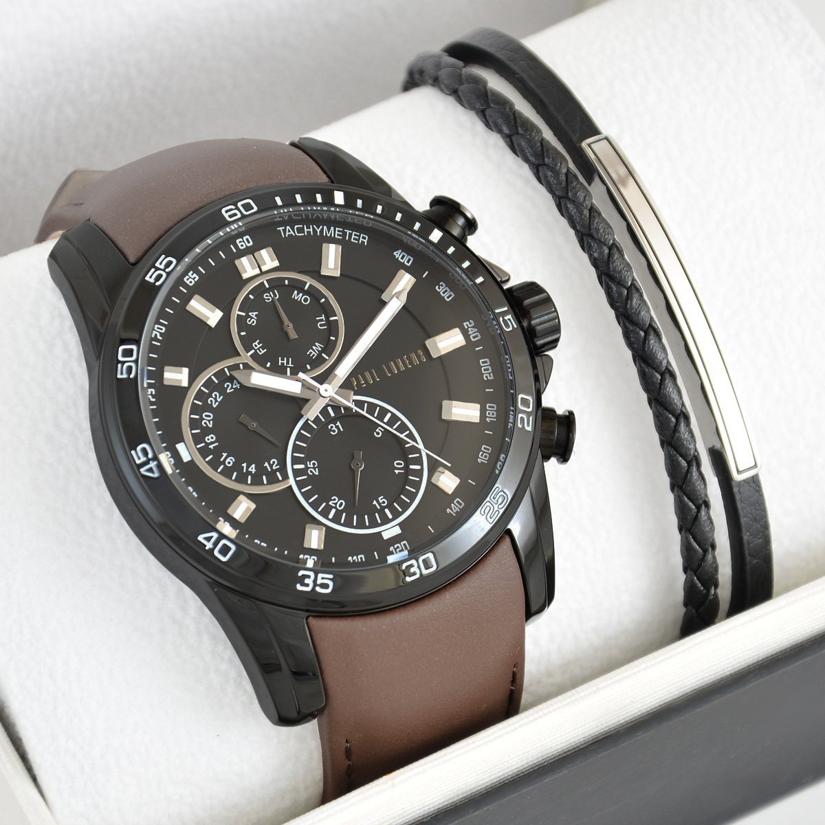 Zestaw męski zegarek męski Paul Lorens MATIAS brąz + bransoleta LB-079-S1