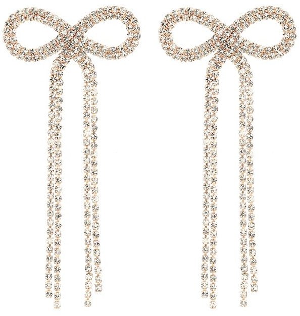 Pozłacane kolczyki kokardki długie cyrkonie sztyfty eleganckie złote BOHO