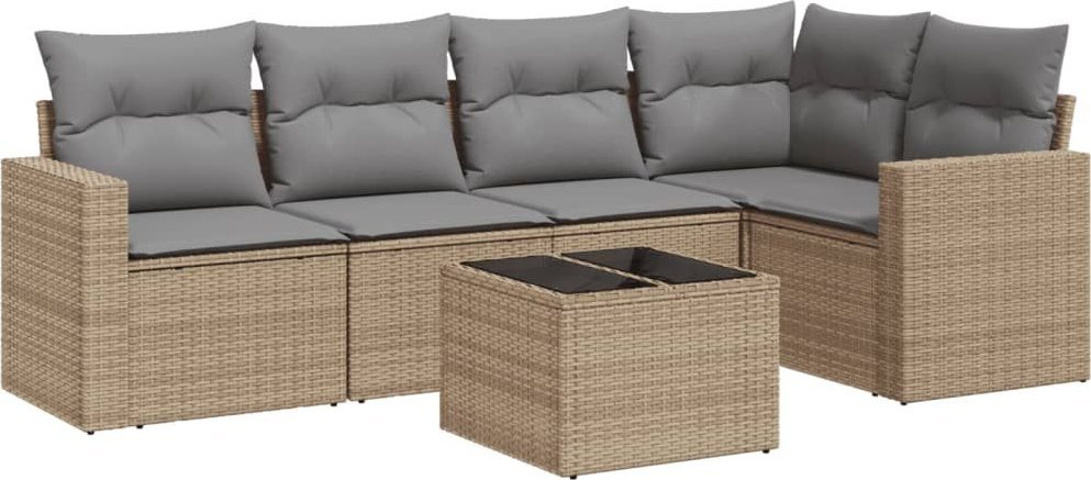 vidaXL 6-częściowy zestaw mebli ogrodowych z poduszkami, beżowy, polirattan