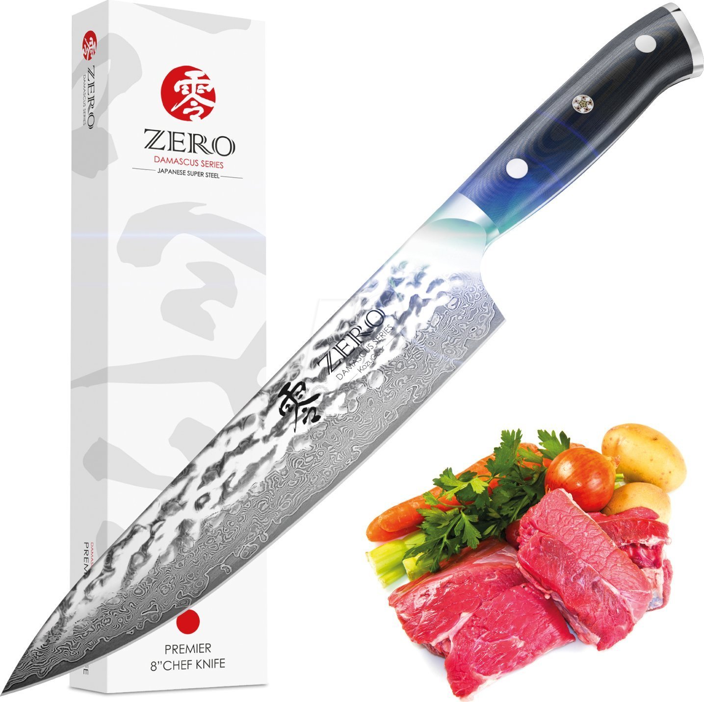 Kozygear KozyGear Premier 8" 33cm Chef's Messer gehämmert Japan Super