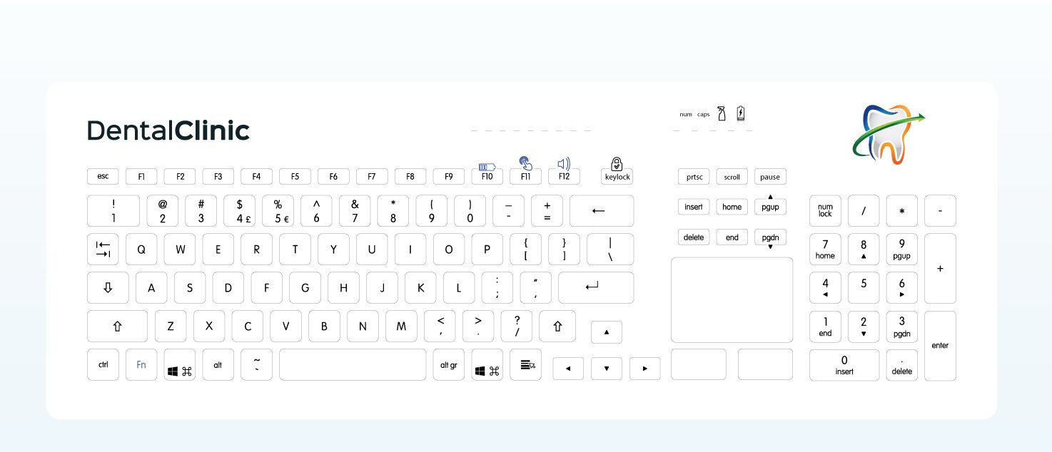 Klawiatura CleanKeys GETT CLEANKEYS CK4 KABELLOS 2,4Ghz klawiatura szklana pojemnościowa integr.Touchpad und NUM block IP65 można dezynfekować szkło G
