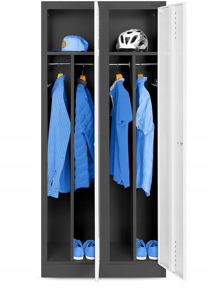 Szafa socjalna BHP ubraniowa czterokomorowa KACPER, 800 x 1800 x 500 mm, antracytowo-biała