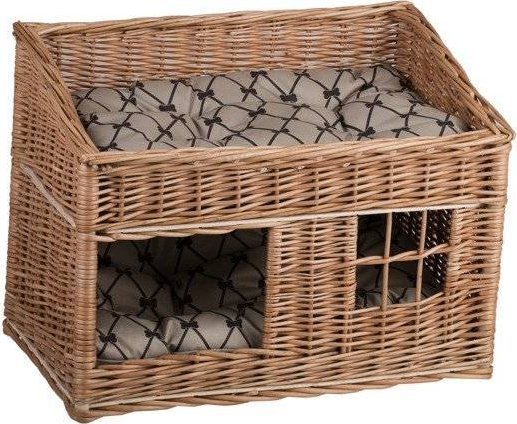 WickerPL RUBY DOMEK WIKLINOWY DLA KOTA PIĘTROWE LEGOWISKO DLA ZWIERZĄT Z PODUSZKAMI 56X36 H32/42 CM