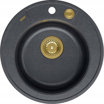 Zlewozmywak GraniteQ MORGAN 210 GraniteQ zlewozmywak black diamond z syfonem Push To Open kol. złoty okrągły 1-komorowy b/o + zaczepy 3 szt