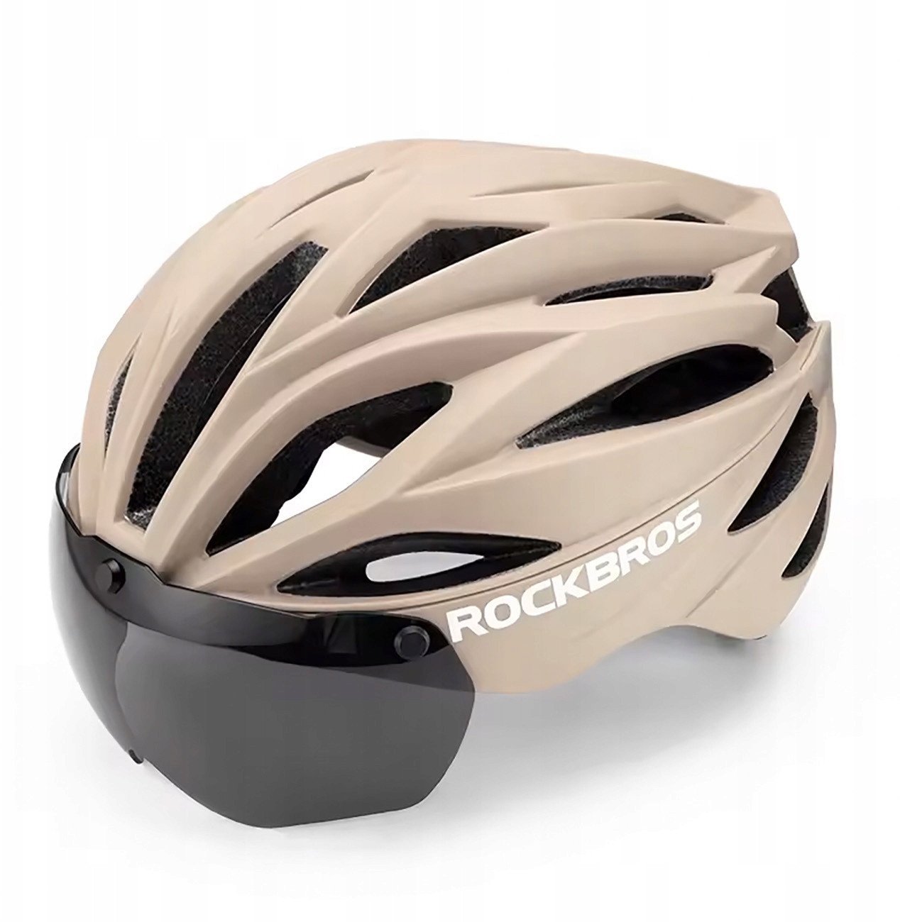 Kask rowerowy Rockbros z szybką, odpinane okulary z ochroną UV, unisex - brązowy