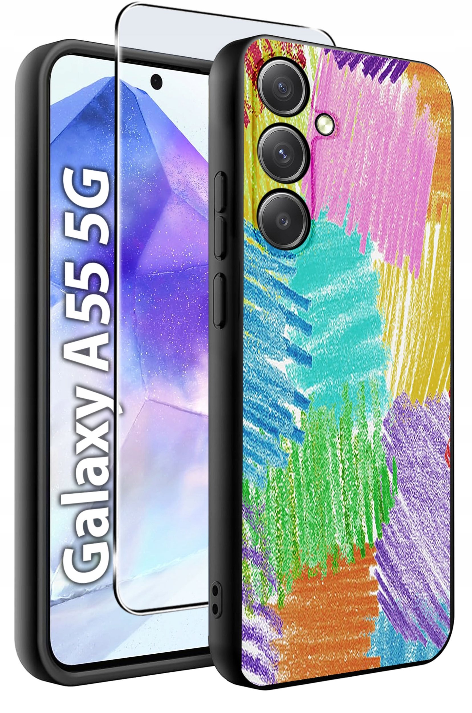 ETUI do Samsung A55 5G WZORY | SILIKONOWE MATT CASE + SZKŁO HARTOWANE 9H