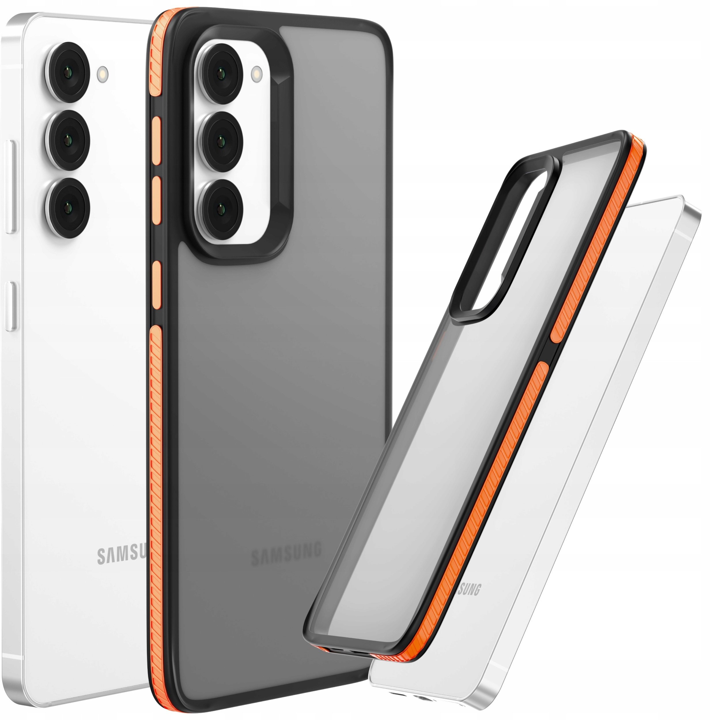 Etui Do Samsung Galaxy S23 (Matowe, Pomarańczowa Ramka, Bumper, Plecki)