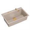 MARC 110 WORKSTATION GraniteQ zlewozmywak 1-komorowy 760*500*235 mm pearl beige + syfon push to open + dozownik + deska + wkładka / elementy miedziane