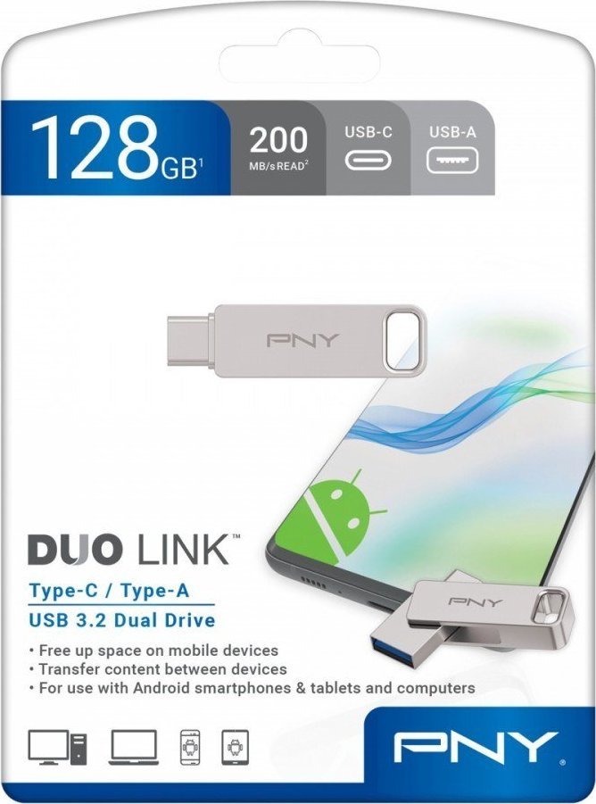 Pendrive PNY Duo-Link, 128 GB (P-FDI128DULINKTYC-GE)