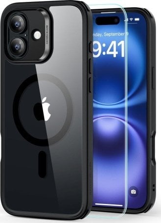 ESR Zestaw etui ESR Classic Hybrid Halolock MagSafe + Szkło hartowane na iPhone 16 - przezroczyste z czarną ramką